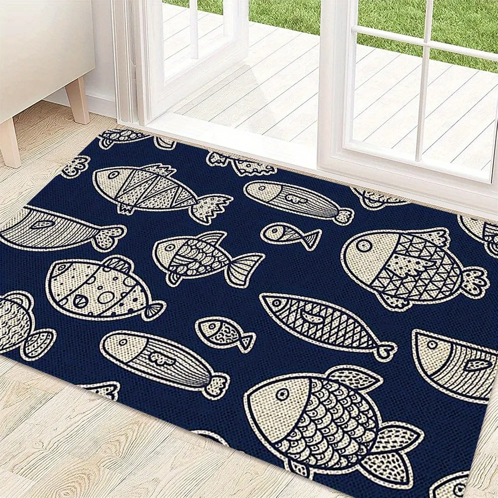 

1PC Handdraw Fish pattern Home Door Mats Kitchen Rugs Non-Slip Pop Living room Rugs Bath Mat Carpet for Home Sink Laundry Decor