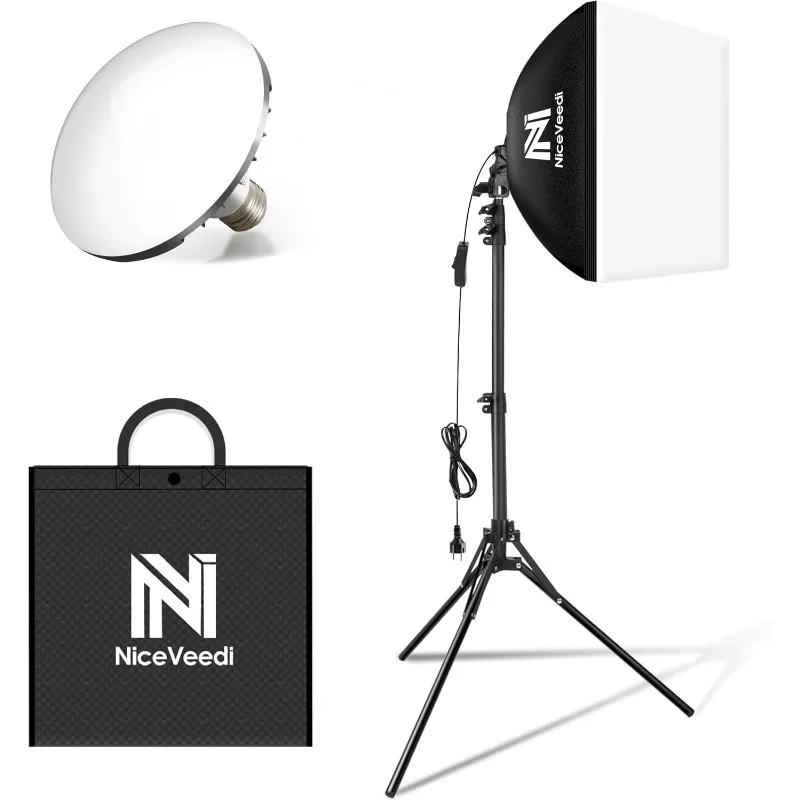 

Softbox Lighting Kit, NiceVeedi 16'' x 16'' Softbox Photography Lighting Kit with 63” Tripod Stand & 5400K 450W Equivalent LED