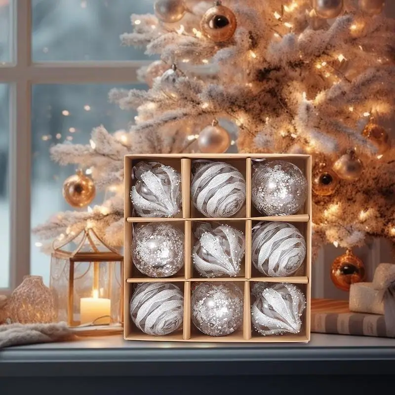 Ornement de boule de Noël pour la décoration de la maison, grand arbre de Noël, flocon de neige, joyeux Noël, fête du Nouvel An, 2024, 9 pièces