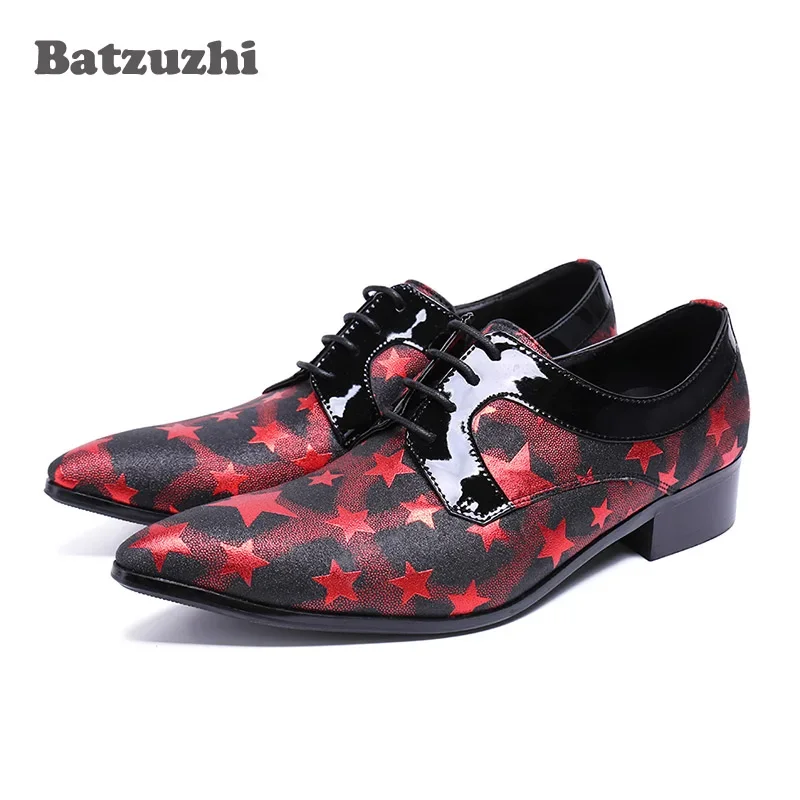 

Batzuzhi New Pointed Toe Men Shoes Men Wedding Party Loafers Men Flats Leather Shoes with Stars Zapatos Hombre, Size US 6-US12