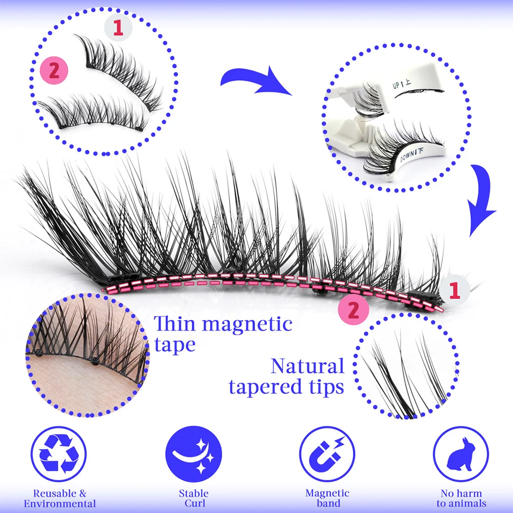 1 Pair Magnetic Eyelashes Handmade Fluffy Faux Mink Lashes Reusable Natural False Eyelashes and Magnetic Tweezers Set Tool