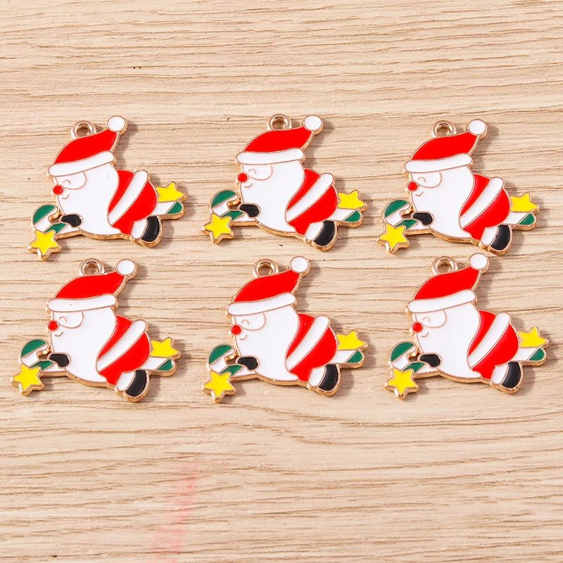 

10pcs 25x25mm Cartoon Enamel Christmas Flying Santa Claus Charms Pendants for Jewelry Making Earrings Necklace DIY Crafts Supply