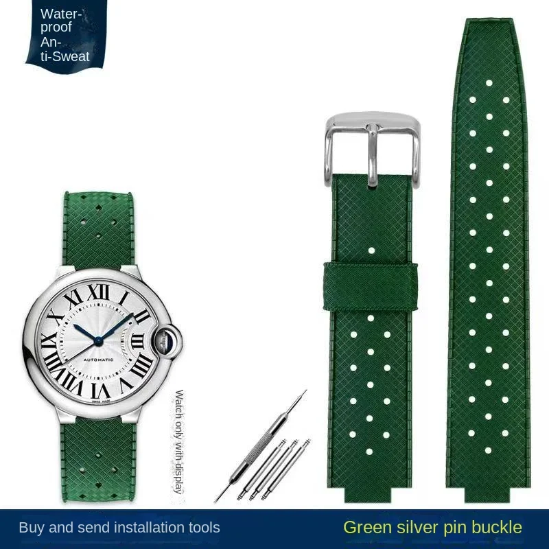 حزام ساعة مطاطي من السيليكون لكارتييه بالون بلو WSBB تصميم محدب أسود للرجال حزام بديل متين