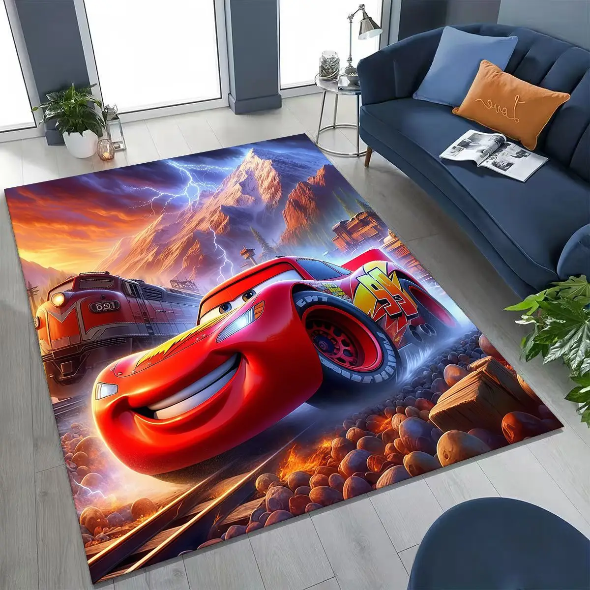 

3D Lightning McQueen Cars Cartoon Rug for Bedroom Living Room Sofa Home Doormat Decor, Large Kids Play Non-slip Floor Mat Gift