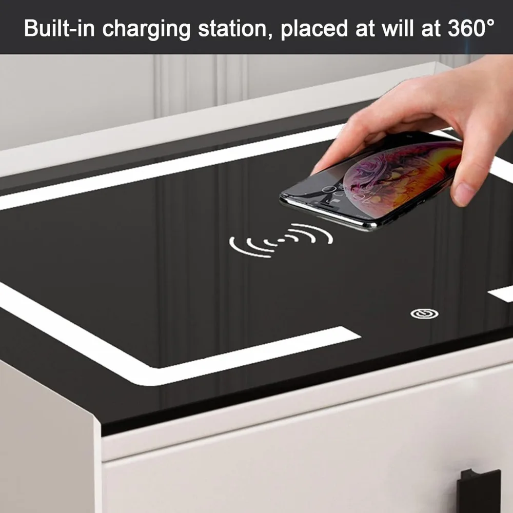 Comodino con ricarica intelligente con luci a LED, tavolino moderno per divani per camere da letto in 3 colori