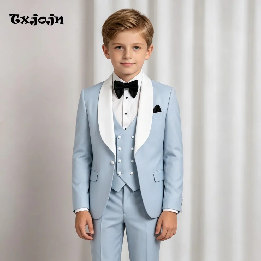 Casual Homecoming Suit for Boys Formal Wedding Tuxedo 3 Piece Bicolor Jacket Pants Vest Kids Blazer Set Slim Fit Tailored Outfit
