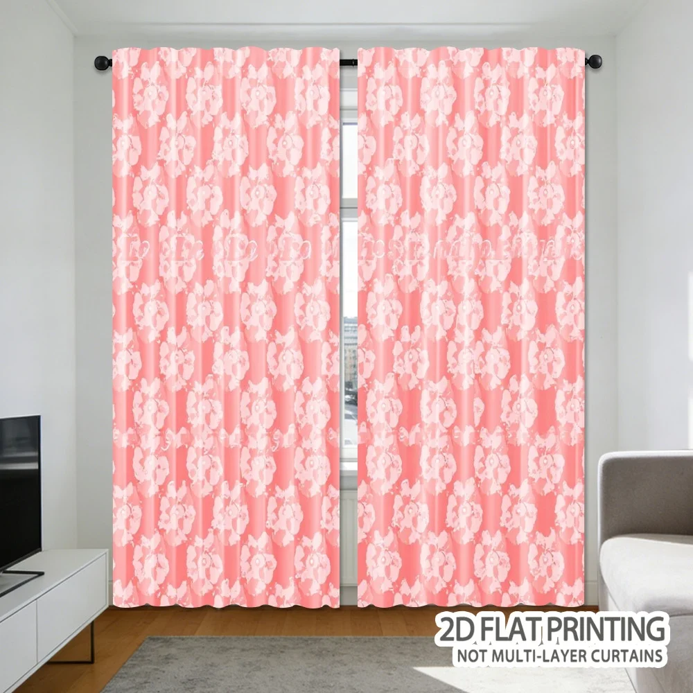 Pink flower print theme, patterned curtains, pole-style design, suitable for living room, bedroom and study room.