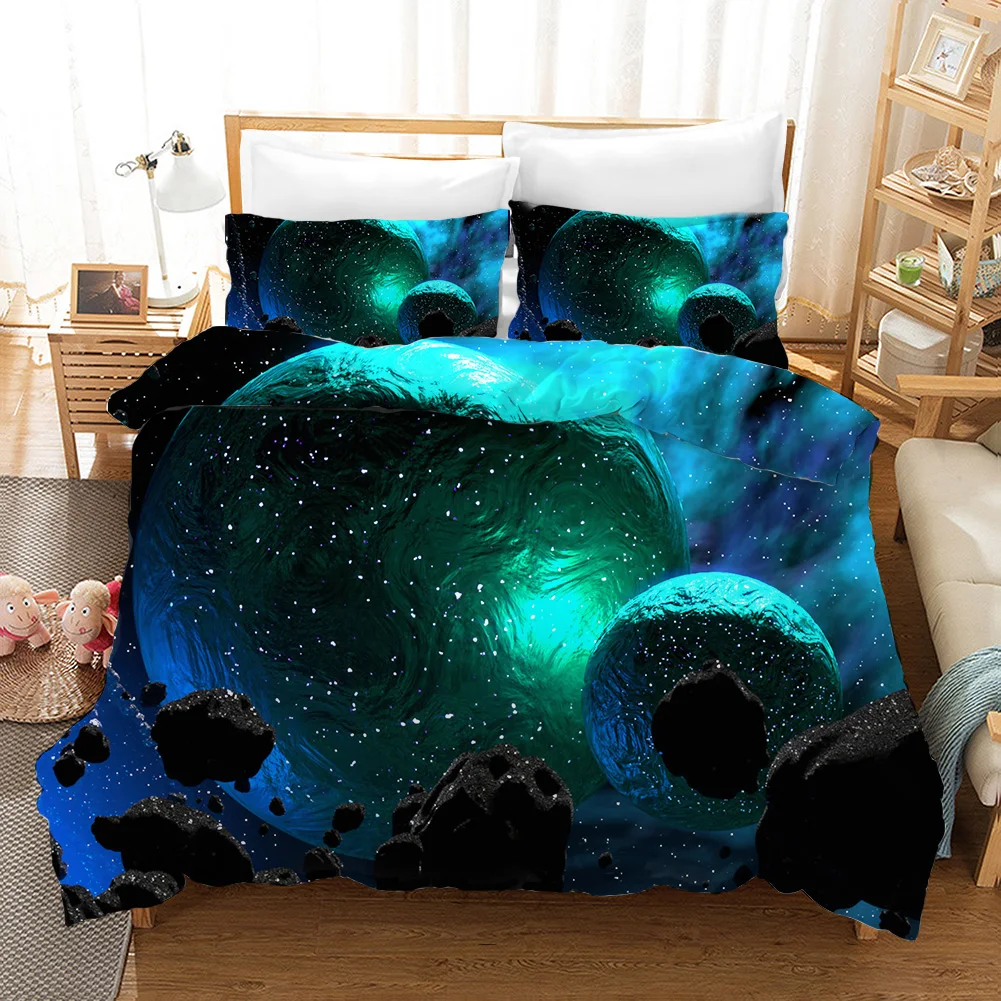 

Starry Sky Duvet Cover Set Outer Space Theme Comforter Cover Teens Boys Quilt Cover 3D Starry Sky Series Bedding Set