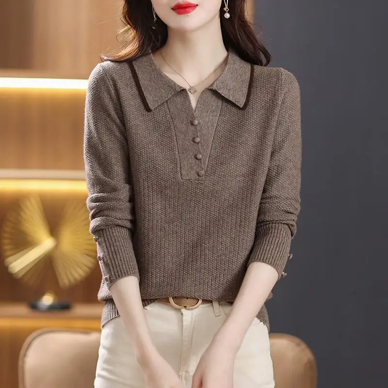 

Spring Autumn Wool Sweater Women's Polo Neck Pullover Soft Long Sleeve Top Retro Design Knit Wool Sweater Jumper Pullovers