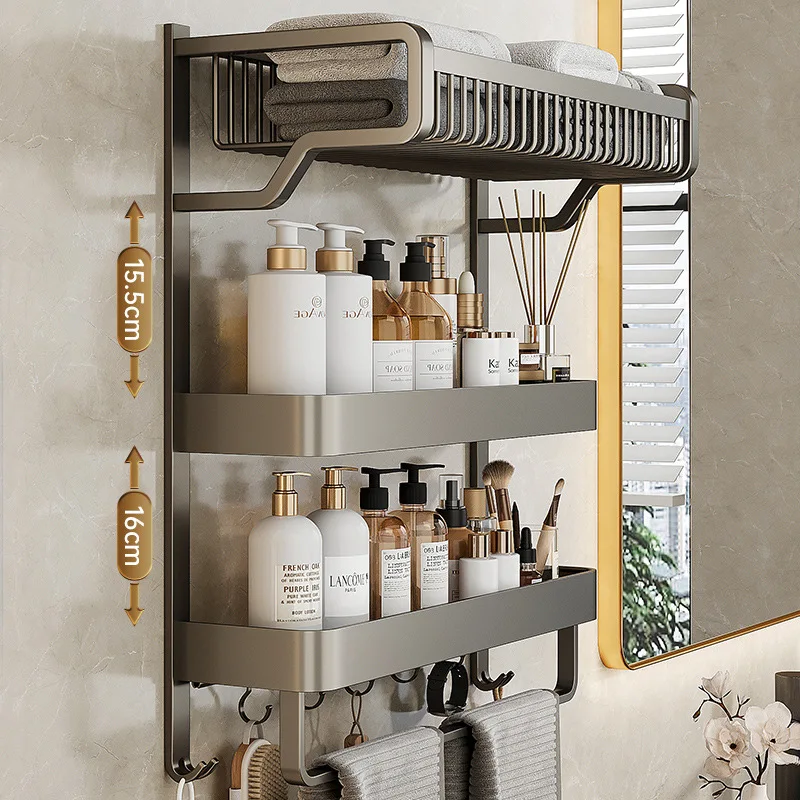 Towel Rack Bathroom Shelving All-In-One Perforation-Free Wall Hanging Bathroom Toilet Bathroom Set Aluminum Bath Towel Holder