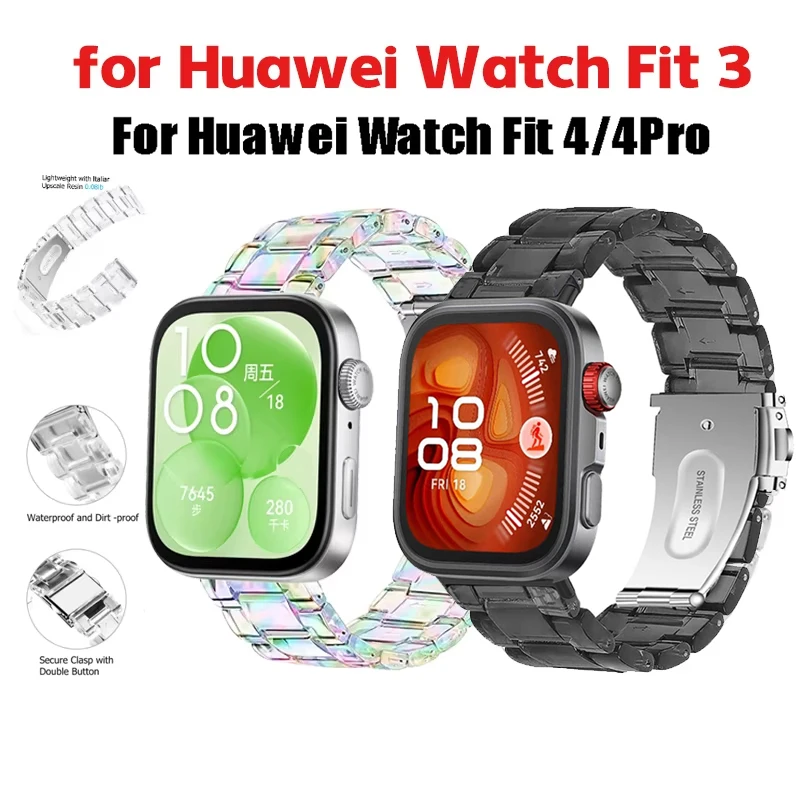 Transparent Resin Bracelet For Huawei Watch Fit 3 Colorful Lightweight Resin Strap For Huawei Watch Fit 4 Pro Fit 4 3 Wristband