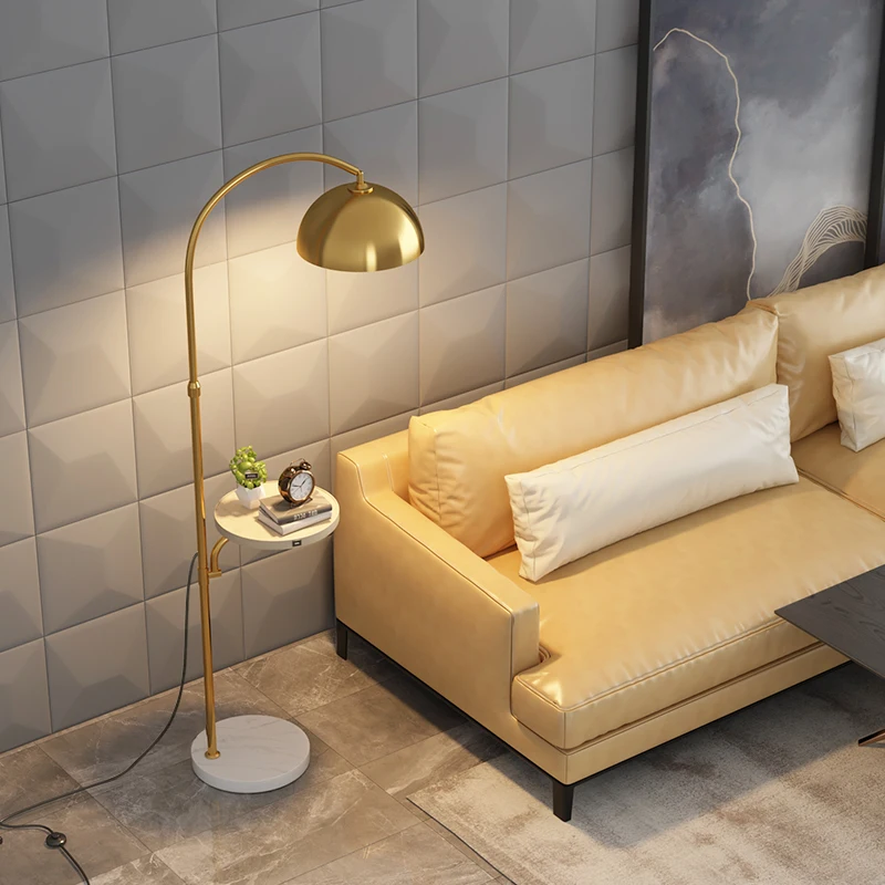 With Wireless Charging Floor Lamp Wood Metal with Round Table Standing Lamp Living Room Beside Home Decor USB Charging Lamp