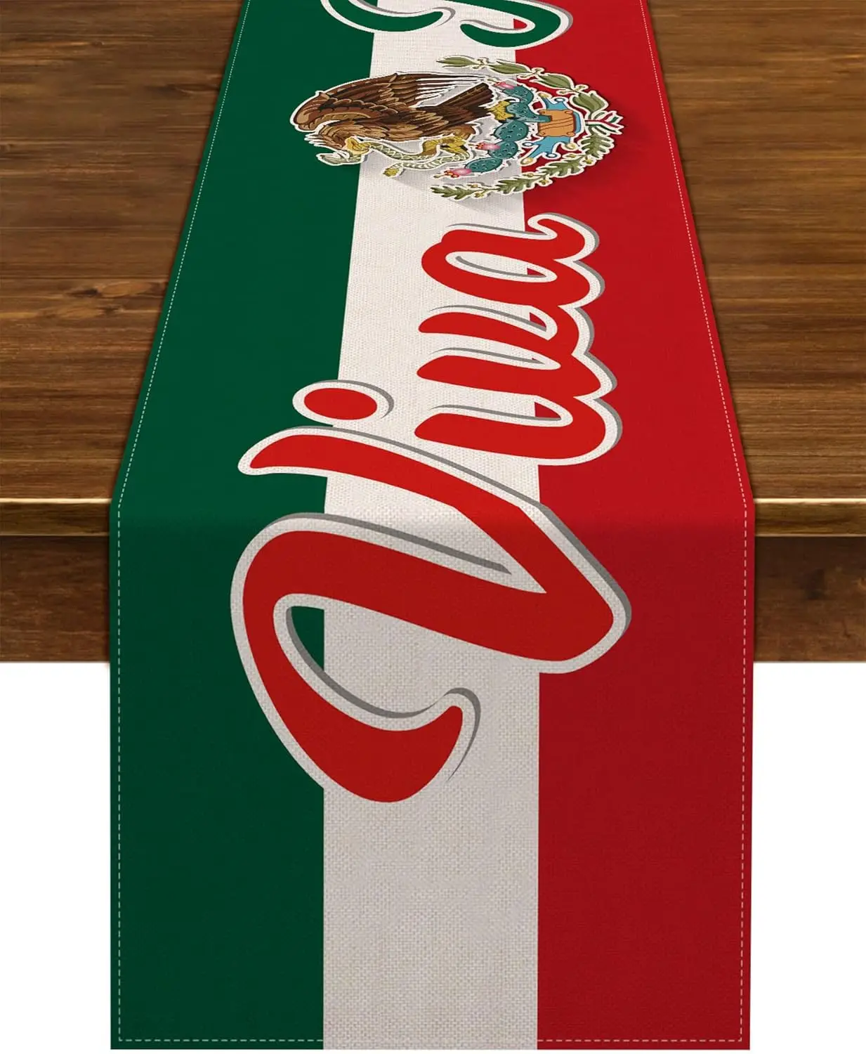 Viva Mexico Table Runner - 1PC Dia de la Independencia Party Fiesta Folk Pattern Cover for Kitchen Dining Room