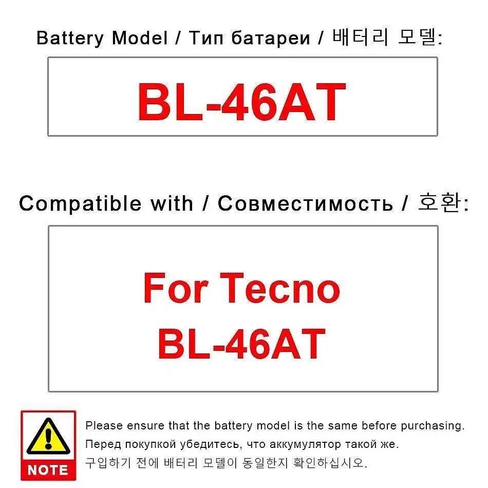 

Mobile Phone Battery For Tecno BL-46AT Long-Lasting Performance 4700Mah