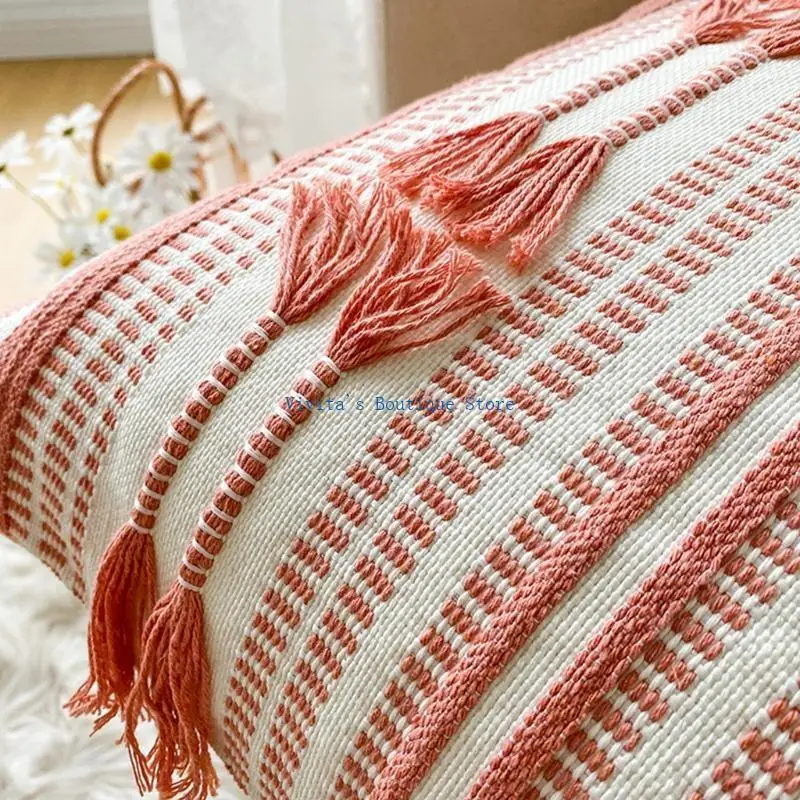 

Декоративная наволочка в стиле бохо с кисточками в полоску и кабелем, декоративная наволочка для кровати, дивана, домашнего M76D