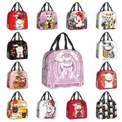 Maneki Neko-Sac à lunch isotherme pour femme, chat porte-bonheur portable, glacière thermique, boîte à bento, plage, camping, voyage