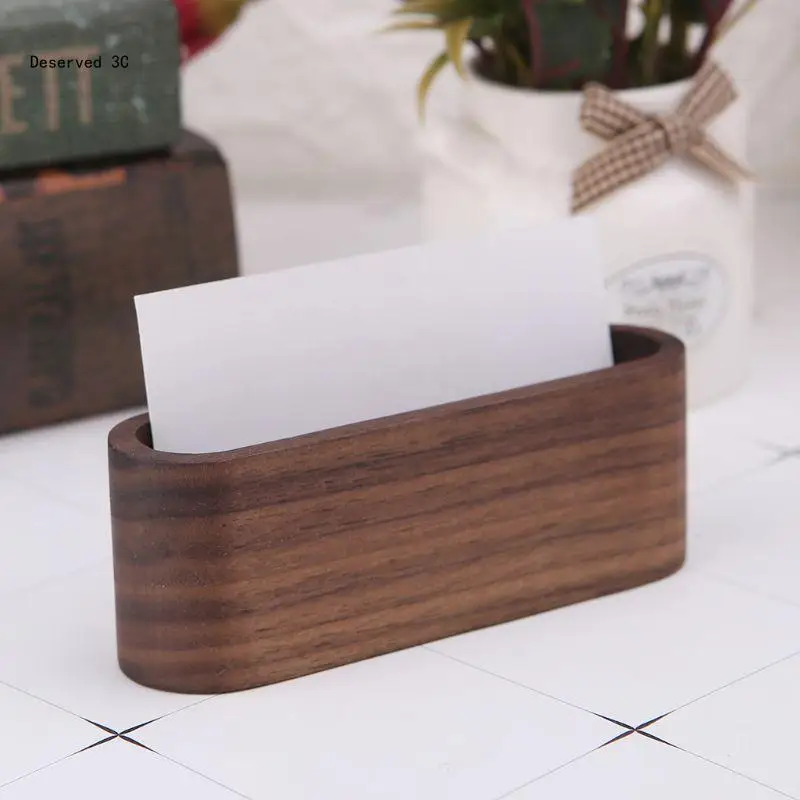 Wooden Table Business Card Display Stand Memo Holder Storage Box Walnu