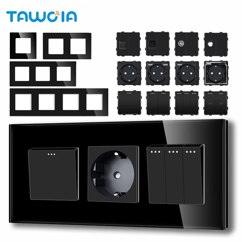 TAWOIA Panel Wall Socket EU French Mechanical Switch USB Type-C Charging Port Wall Power Socket Free Combination Function Parts