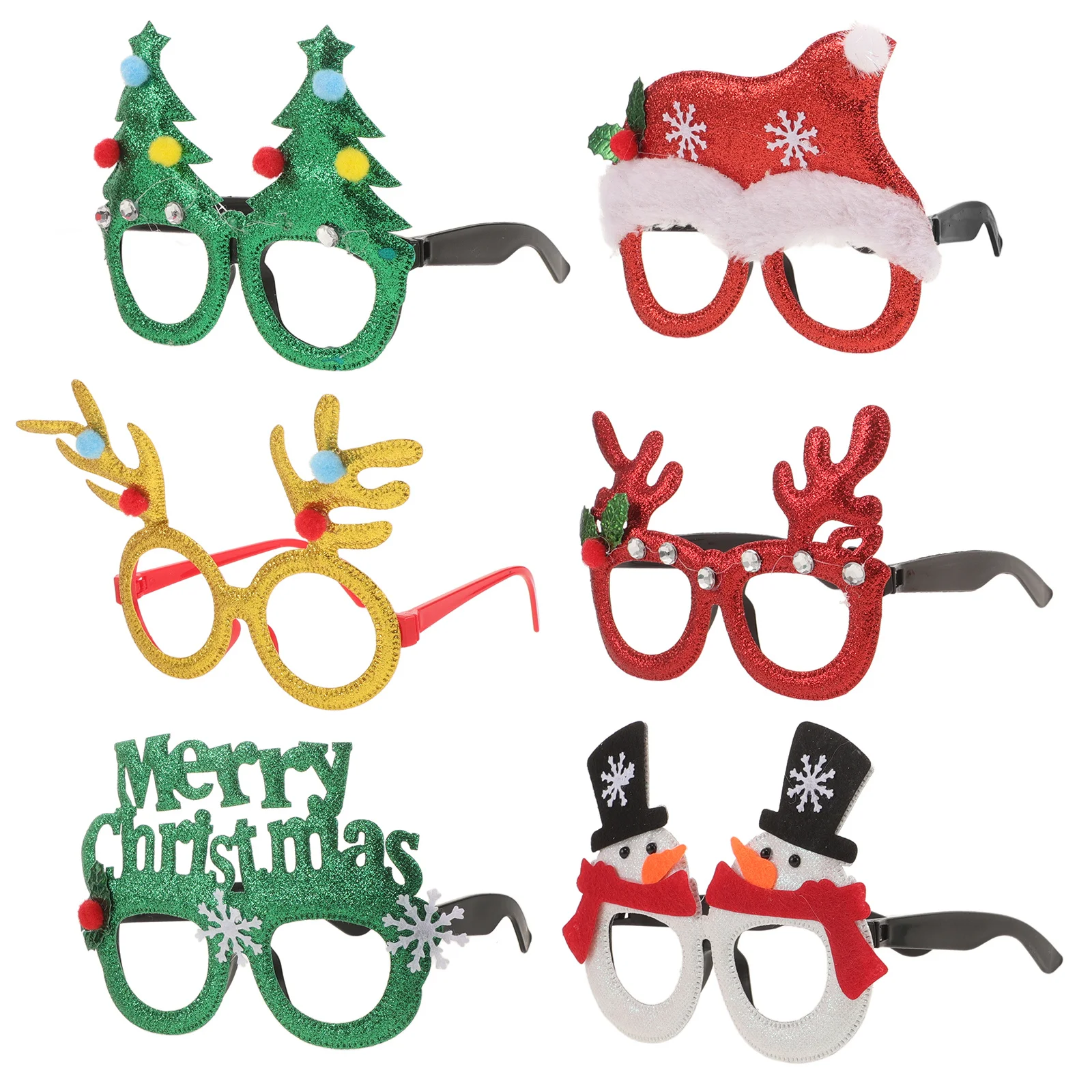 

6Pcs Party Glasses Decorative Xmas Themed Colorful Funny Photo Props Party Supplies Christmas Glasses Frames Xmas Decor Props