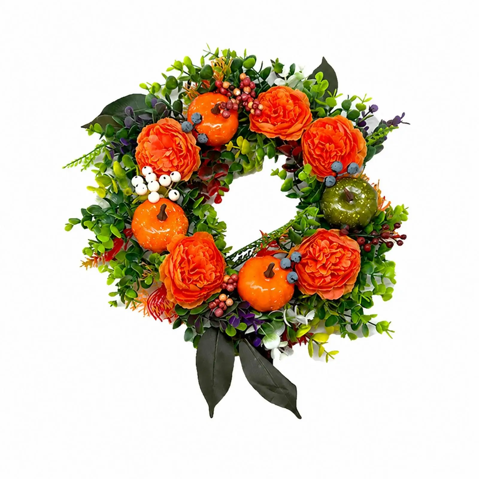 Fall Wreath for Home Door Artificial Autumn Decoration with Berry Accents and Dark Bow
