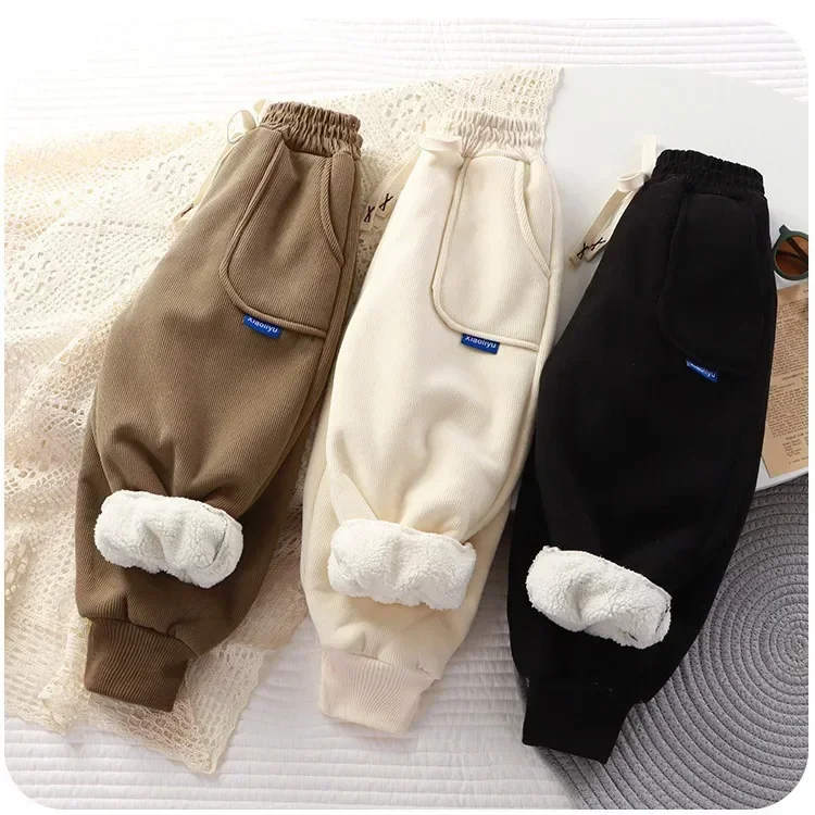 

Kids Paded Pants Boys Girl Plus Velvet Thick Warm Trousers Autumn Winter Cotton Outer Wear Sport Casual Pants Children Clothes