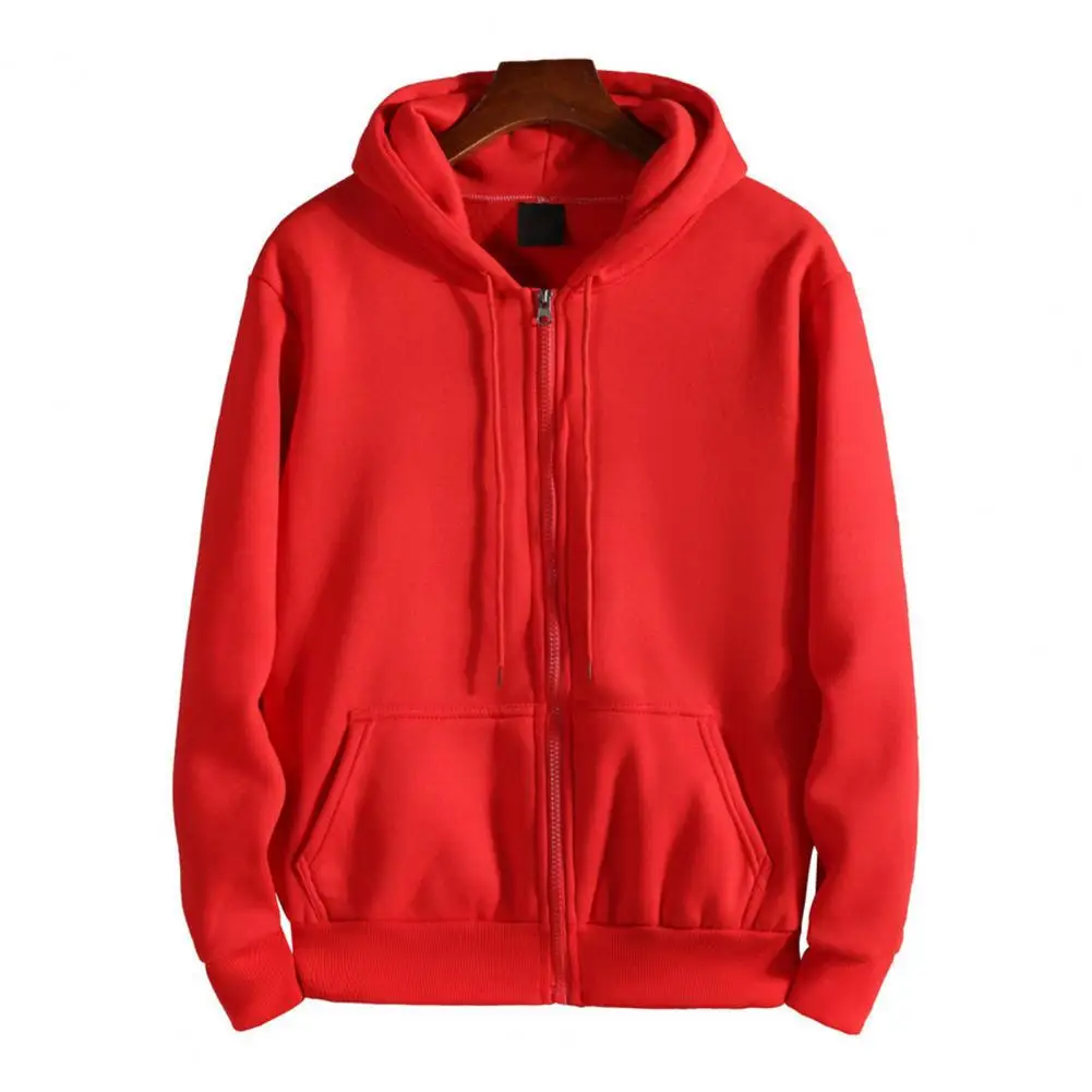 Autumn Unisex Men's Sweatshirt Solid Color Long Sleeve Plush Lining Winter Loose Zipper Hoodie Jacket