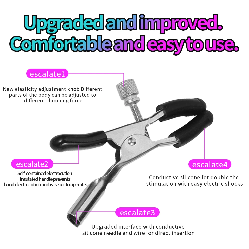 Electric Shock Nipple Clamps Metal Labium Clitoris Clips for Breast Stimulation SM Adults Games Sex Toys for Female Male Gay 18+ - view 6