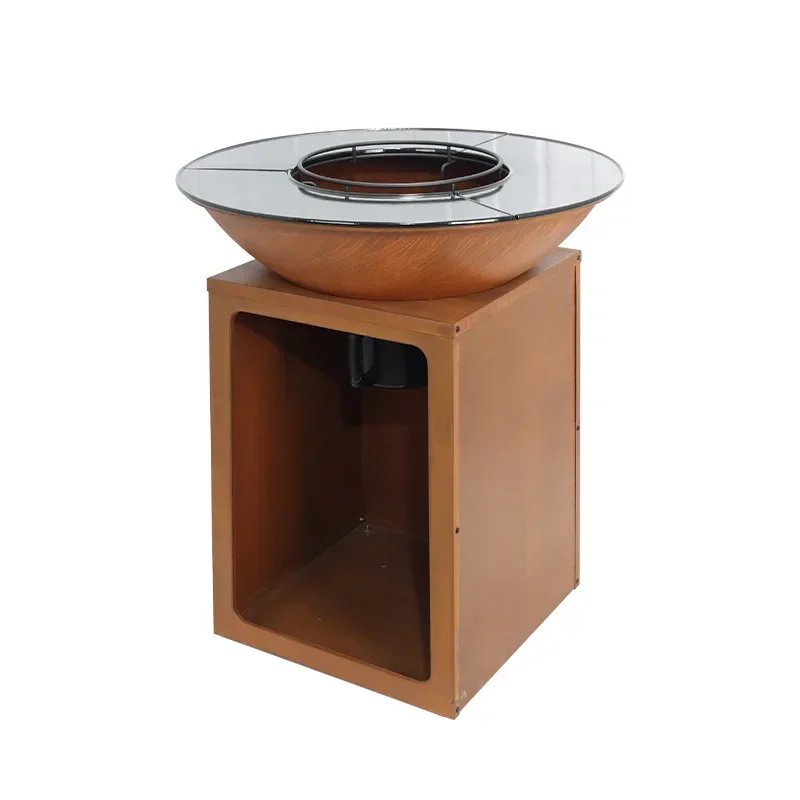 2-in-1 사각 콘형 주철 프라이팬 겸용 웨더링 스틸 히터, 마당 바베큐 히터, 정원 화로