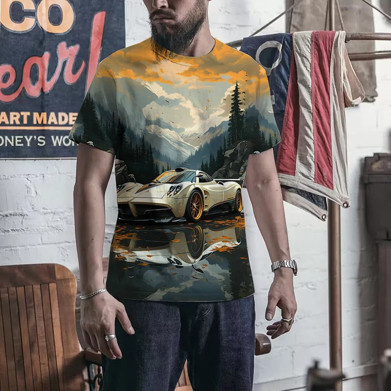 Camiseta de luxo de impressão 3D, na moda e legal, grande gola redonda, manga curta, tendência de rua neutra, verão