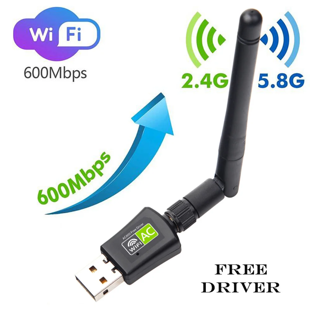 Dual Band 5Ghz 2.4Ghz 600Mbps USB Wireless Network Card  Wireless Network Adapter for Desktop/Laptop/PC Free Driver