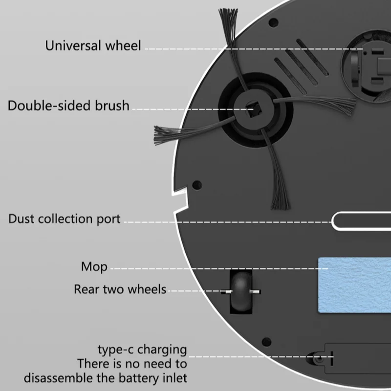 Robot de barrido inteligente 3 en 1, limpiador inteligente para el hogar, aspirador completamente automático recargable, succión de 6000Pa de pelo de mascota