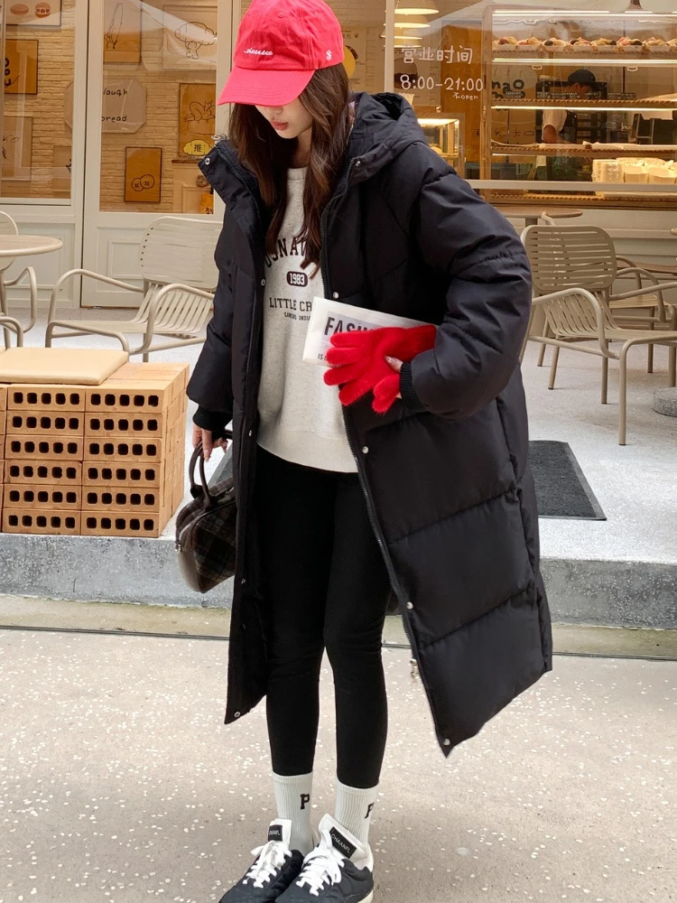 

Female Hooded Thick Warm Casual Parkas Winter 2025 Long Versatile Bread Outerwear Women Fashionable Loose Cotton Jacket Coat