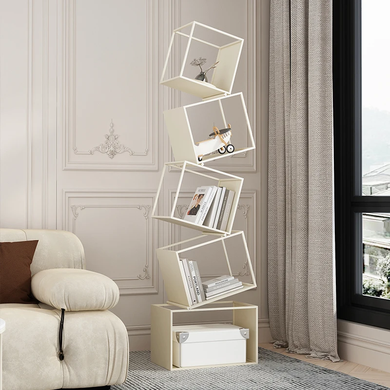 living room bookshelf multi-layer household shelf corner wrought iron bookcase floor-to-ceiling integrated against the wall