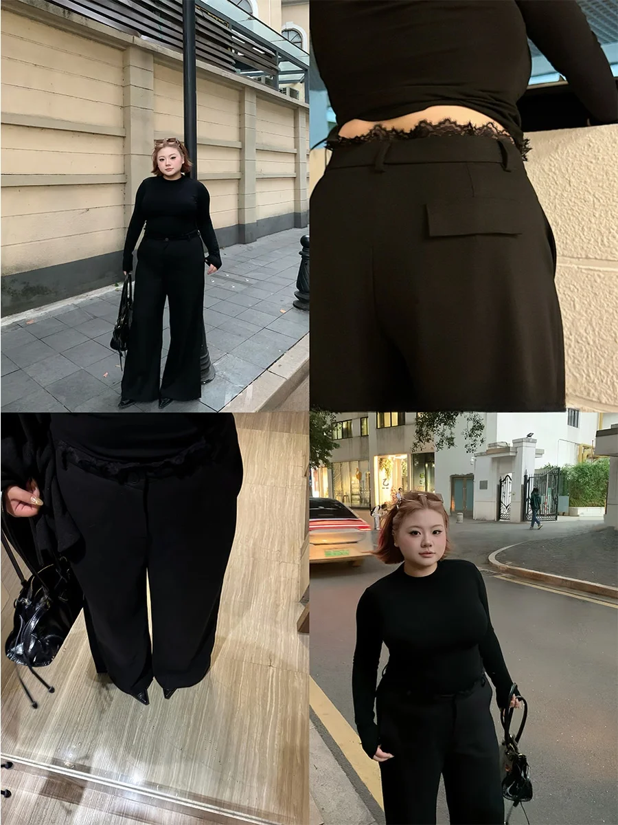 

Шерстяные брюки Al большого размера с высокой талией, драпированные, универсальные, свободные, прямого кроя, длинные, для молодых женщин