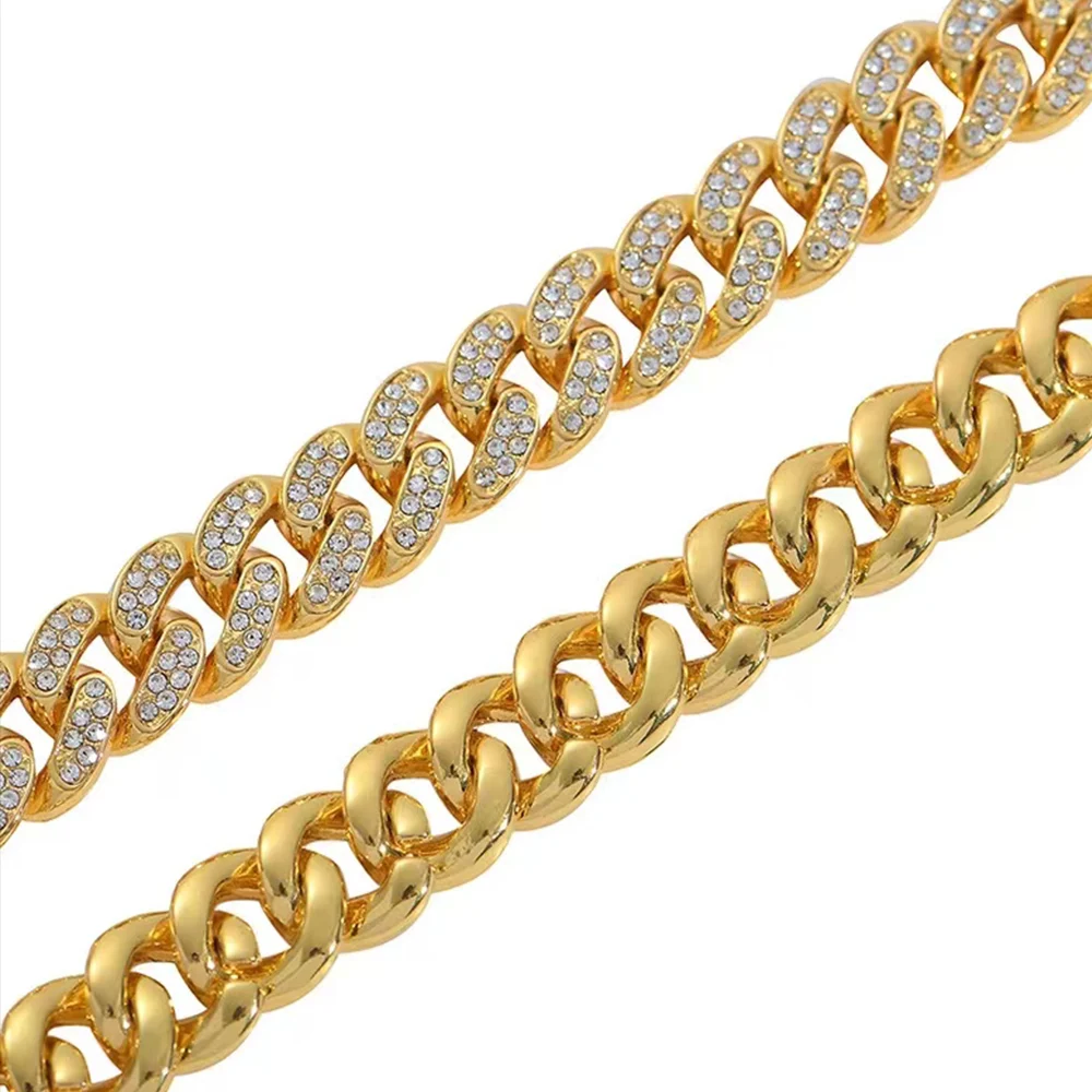 Full Crystal Stone Cuban Chain Hip Hop Bracelet For Men Silver Color Metal Link Chain Rhinestone Luck Closure Mens Bracelet