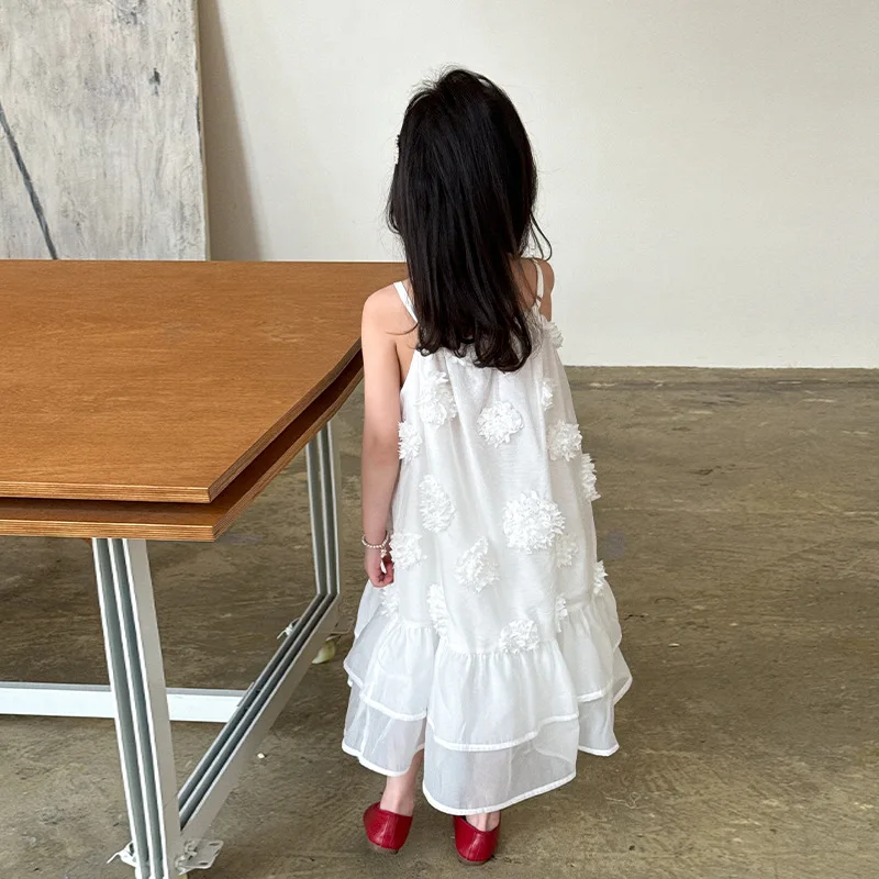 กระโปรงเด็กผู้หญิง 2025 ฤดูร้อนเสื้อผ้าเด็กใหม่สไตล์เกาหลีเด็กผู้หญิงสามมิติดอกไม้ชุดลําลองเรียบง่ายทุกวัน