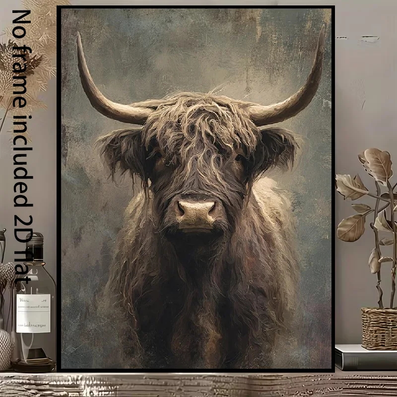 2D Flat, 1pc Highland Cow Canvas - Scottish Cow Suitable for /, Vertical Frameless Painting, Minimalist Farmhouse Decor for,,