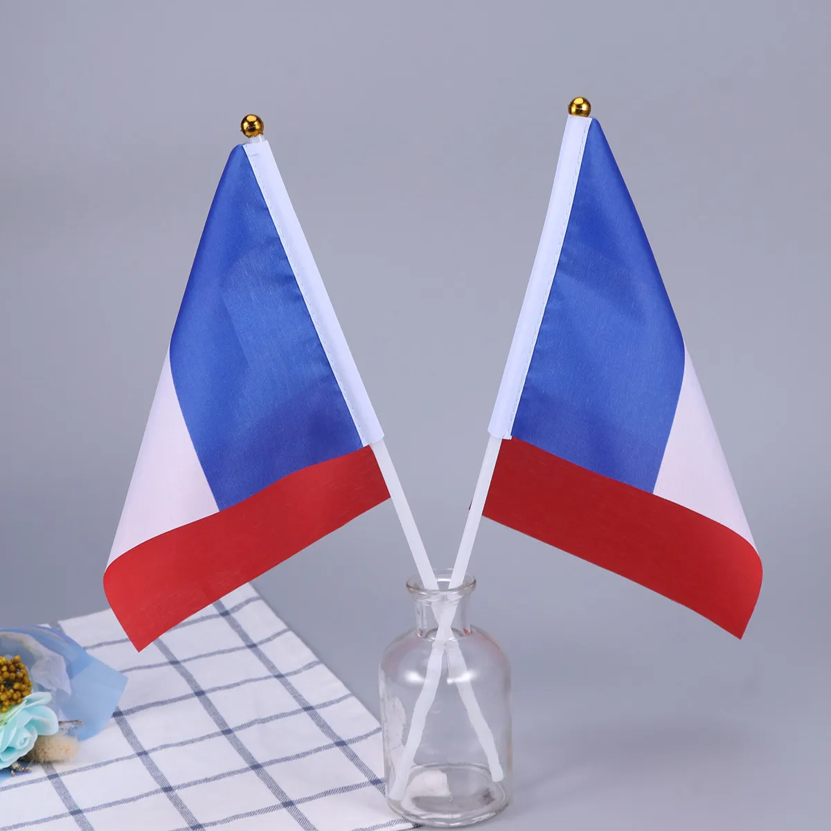 50Pcs Mini France Hand Held Stick Flag Polyester Plastic Handle Portable Party Festival Parade Cheer Decorations