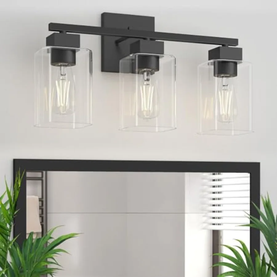 

Matte Bathroom Vanity Light, Vanity ing fixtures Over Mirror, Square Design and UL Certification, Wall Sconces with Clear Glass