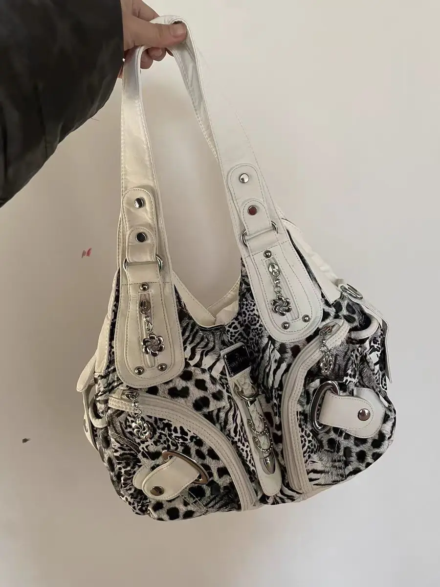 Vintage Black Y2k Handbag Women Retro Subculture Leather Large Capacity Shoulder Bags Ladies Harajuku Aesthetic Tote Bag 2025