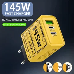 145W 3-Ports Ultra Fast Charging Type-C GaN Phone Charger USB-C QC 3.0 Super Charge Adapter For Huawei For Iphone Samsung