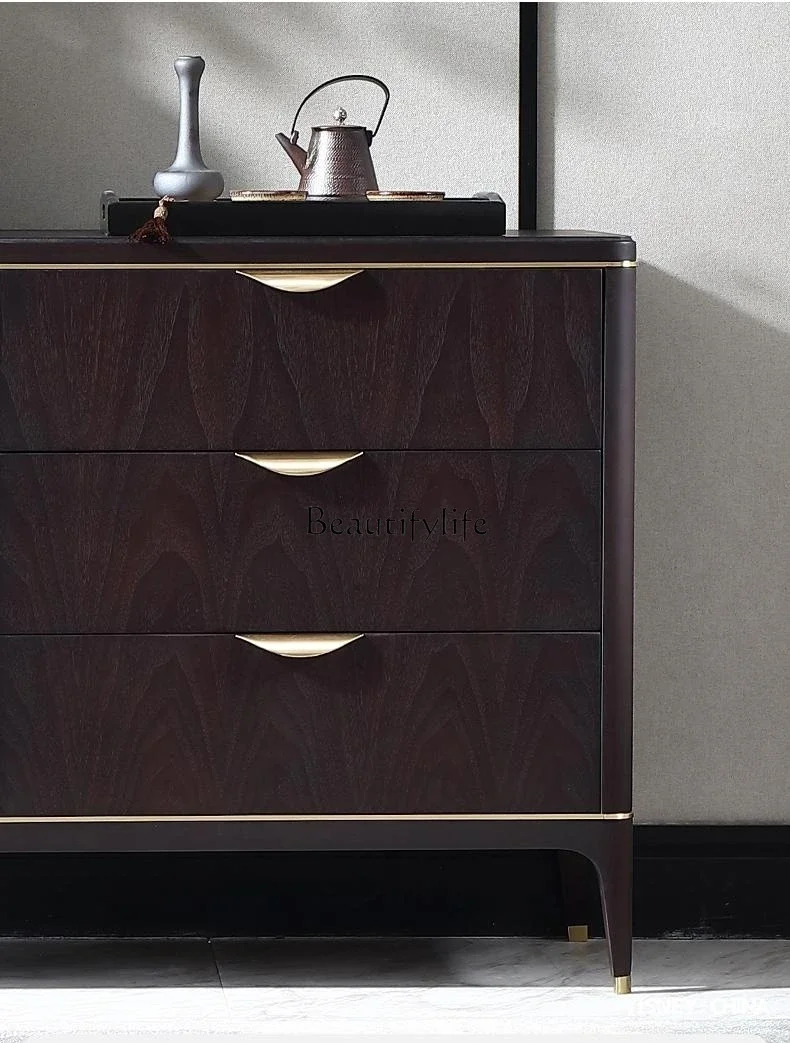 

Medieval retro solid wood dining side cabinet simple living room against the wall light luxury storage Italian minimalist locker