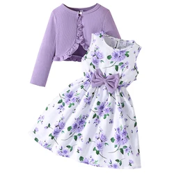 Spring Summer Toddler Girl Clothes Fashion Cute Long Sleeve Cotton Coat+Flower Baby Dresses Kids Clothing Children's Sets BC1437