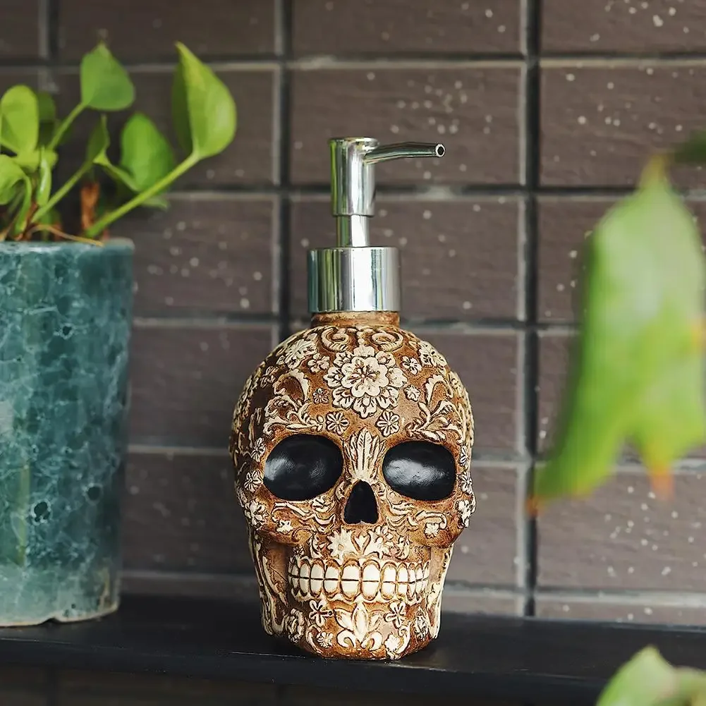 Retro Empty Skull Soap Dispenser Bottle Refill Pump Bottles Hand Sanitizer Refill Pump Holder Halloween Party Supply