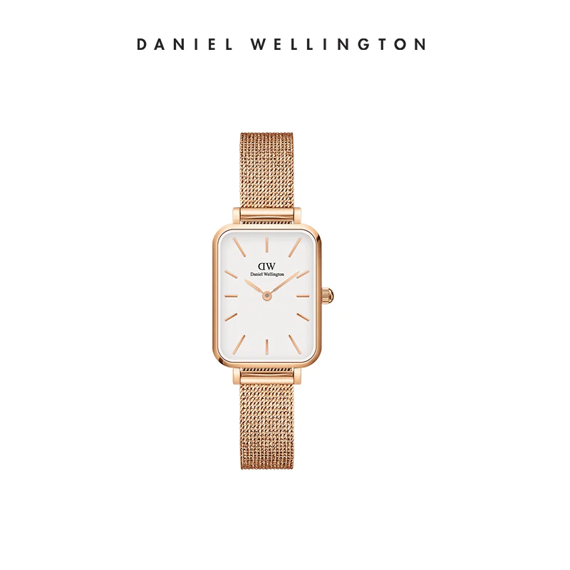 Relógio Feminino Daniel Wellington Quadro Pressed Melrose Rose Gold 20x26mm Quadrado em Aço Inoxidável com Pulseira de Malha Resistente à Água