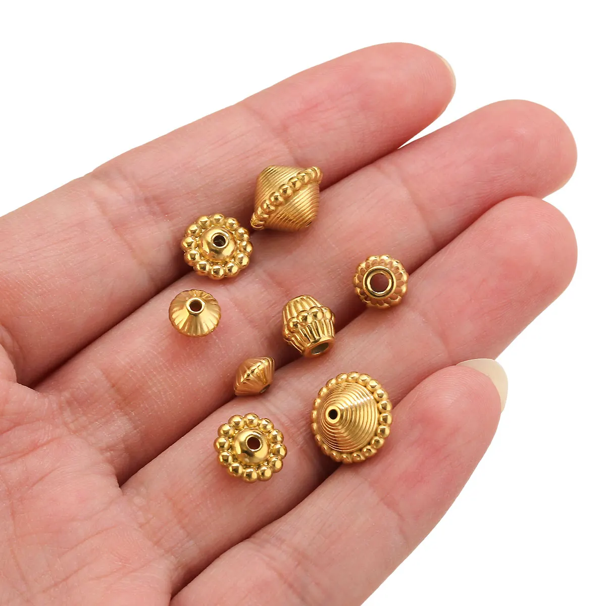 5pcs Stainless Steel Textured Double Cone Spacer Beads for Bracelet Making Retro Roman Style DIY Jewelry Supplies Accessories