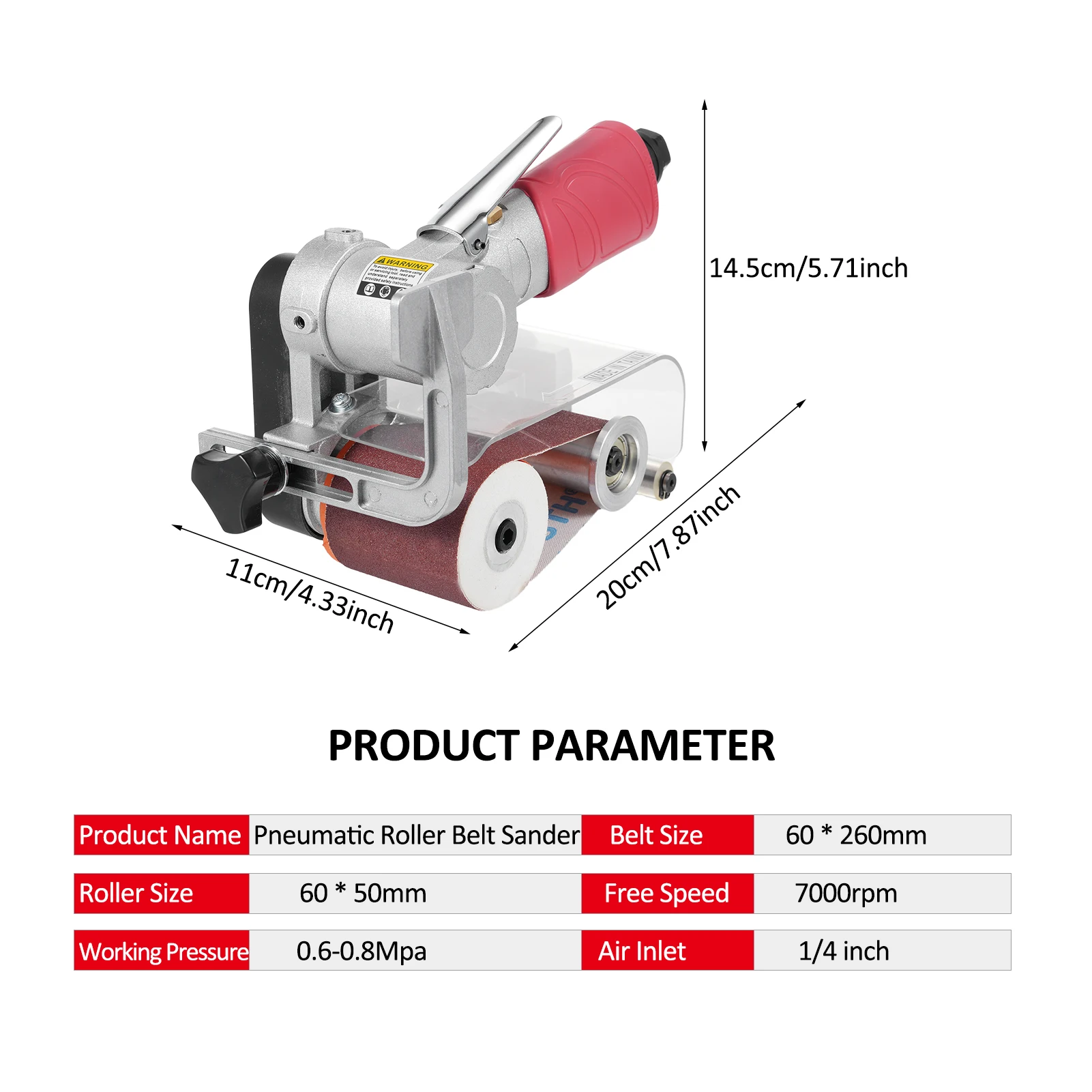 ベルトサンダー 7000rpm ハンドル角度調整可能な空気圧ローラーベルトサンダー 11 研磨ベルト付き木材金属研磨用