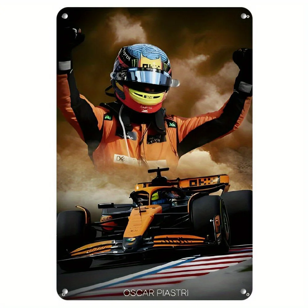 Oscar Piastrri Racing Metal Tin Sign -  Weather-Resistant Vintage Wall Art with Vibrant Orange,Black Design, Durable