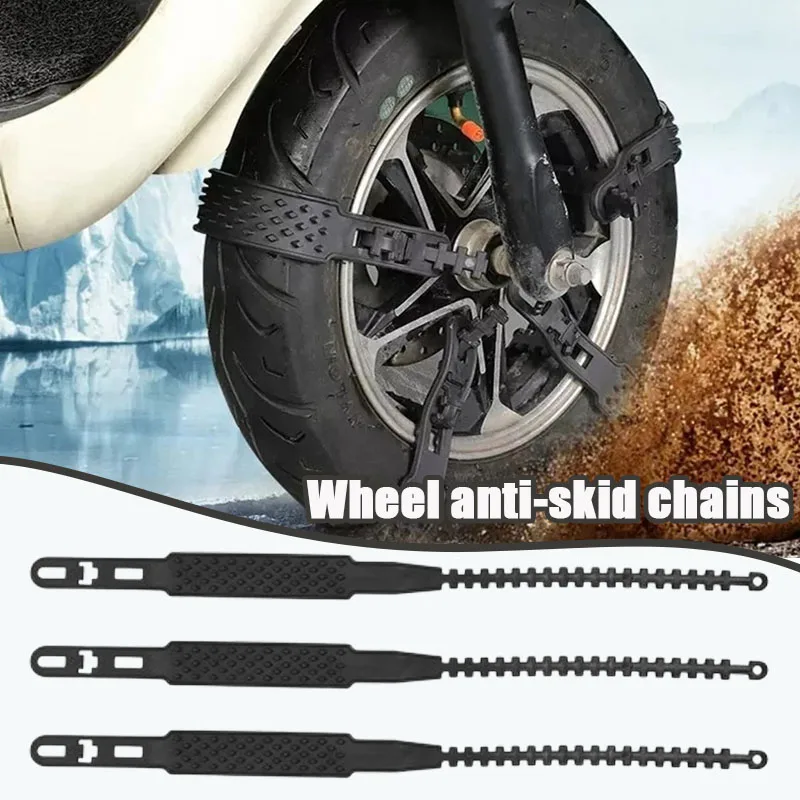 1-4PCS Rubber Polyurethane Tire Chains Universal Anti Slip Studded Snow Chains for 2/3/4 Wheel Motorcycle E Bike Scooter