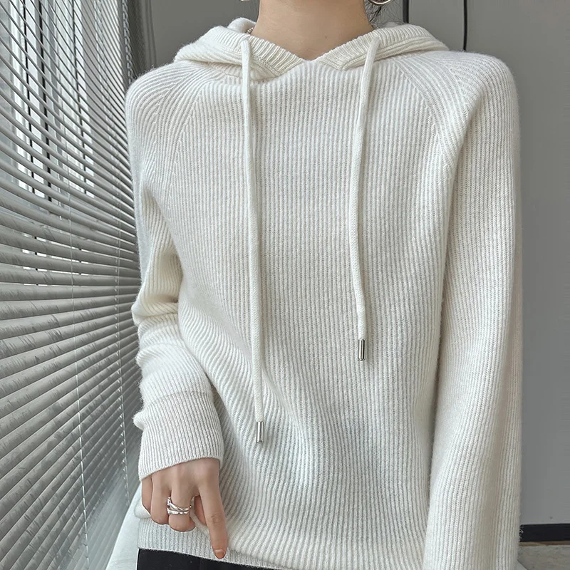 New 100% high-end wool hoodies in autumn and winter are loose and fashionable, and women wear age-reducing hooded sweaters insid